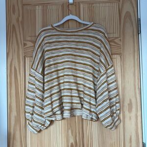 Yellow White Striped Pull&Bear Wide Knit Crop Top